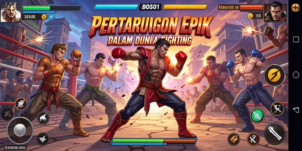 Tampilan utama gameplay <strong>BOS01</strong> yang menunjukkan pertarungan seru antara karakter.
