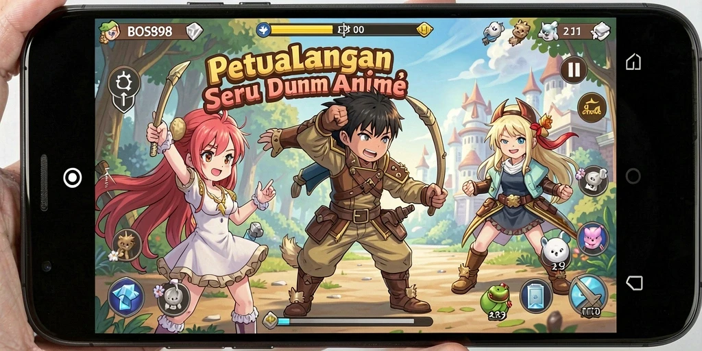 Tampilan gameplay seru dengan karakter anime favorit.
