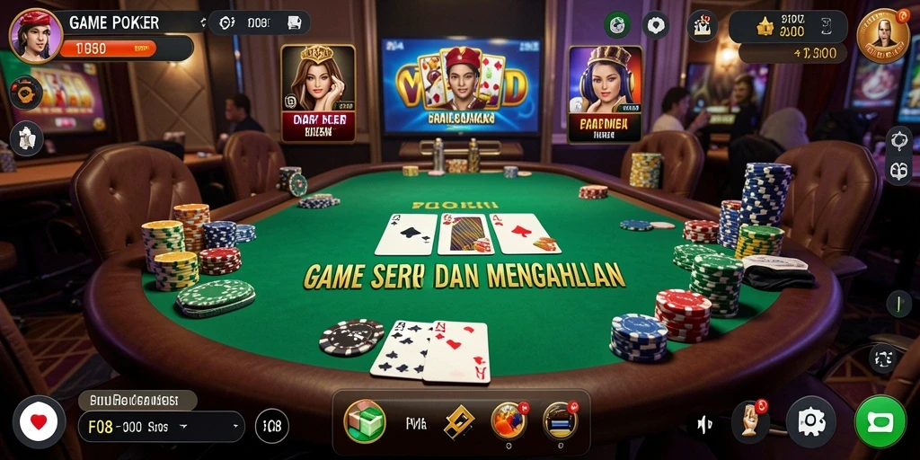 Tampilan gameplay Poker yang seru dan interaktif di F08.