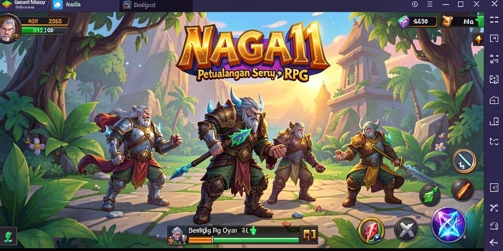 Tampilan utama gameplay NAGA11 dengan karakter yang berpetualang.
