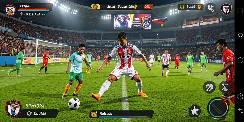 Screenshot PPHOKI menampilkan aksi seru gameplay sepak bola.
