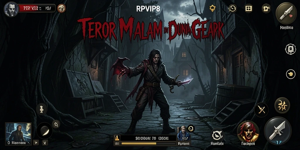 Tampilan gameplay RPVIP8 yang menegangkan di dunia yang gelap.