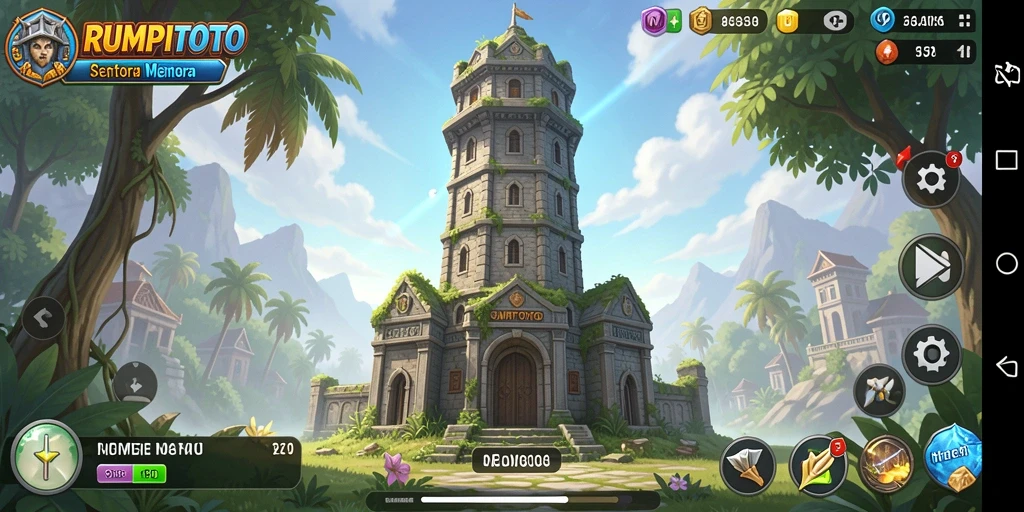 Tangkapan layar RUMPITOTO menunjukkan aksi menara menghadapi gelombang musuh di battlefield.
