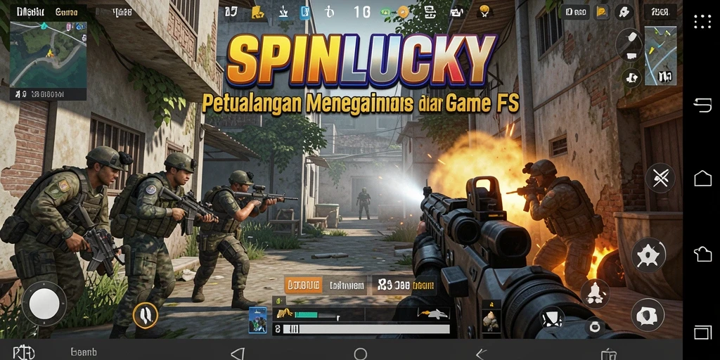 Tampilan mendebarkan dari gameplay SPINLUCKY dalam pertempuran FPS.