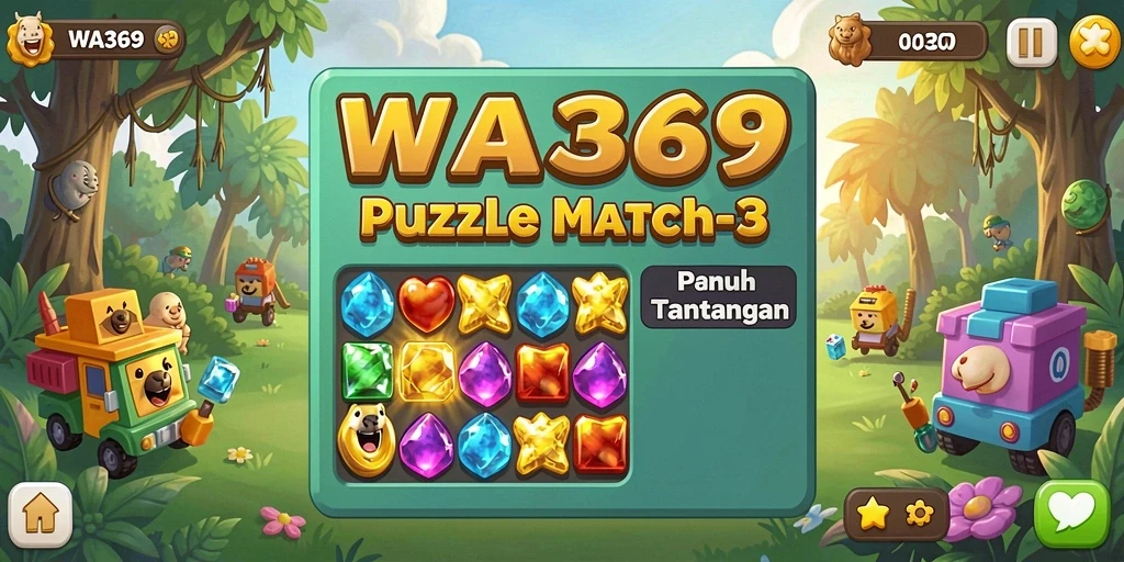 Tampilan gameplay menarik dari WA369 saat mencocokkan permata.