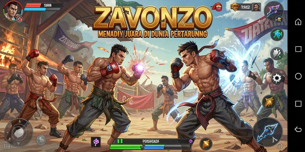 Screenshot ZAVONZO menampilkan aksi pertarungan yang intens dan seru.